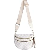 kuifang Checkered Bum Bag Crossbody Bag for Women, Spacious Purse Oversized Fanny Packs(Beige)