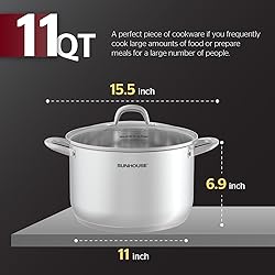 SUNHOUSE Stainless Steel Stock Pot - 11 Quart