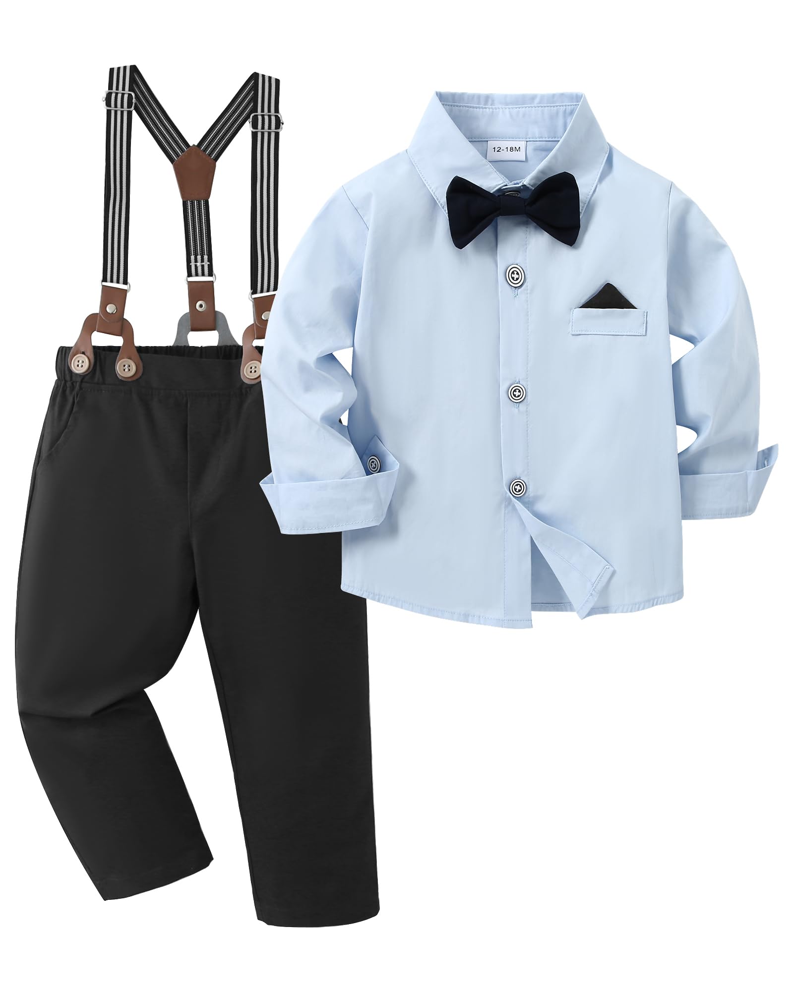 Photo 1 of DISAUR Boys Formal Wear Boys Dress Outfit Blue Dress Shirt With Bowtie/Suspender Pants Family And Friends Party 8-9 Years