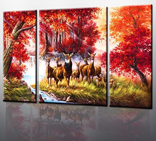 Canvas Wall Art Multi Pieces Large Size 30x60 Inch Canvas Prints "Harvest Season Deers" Modern Art Landscape in Oil Paintings Artwork Style for Autumn Wall Decorations -Nuolan Art P3L008-3060