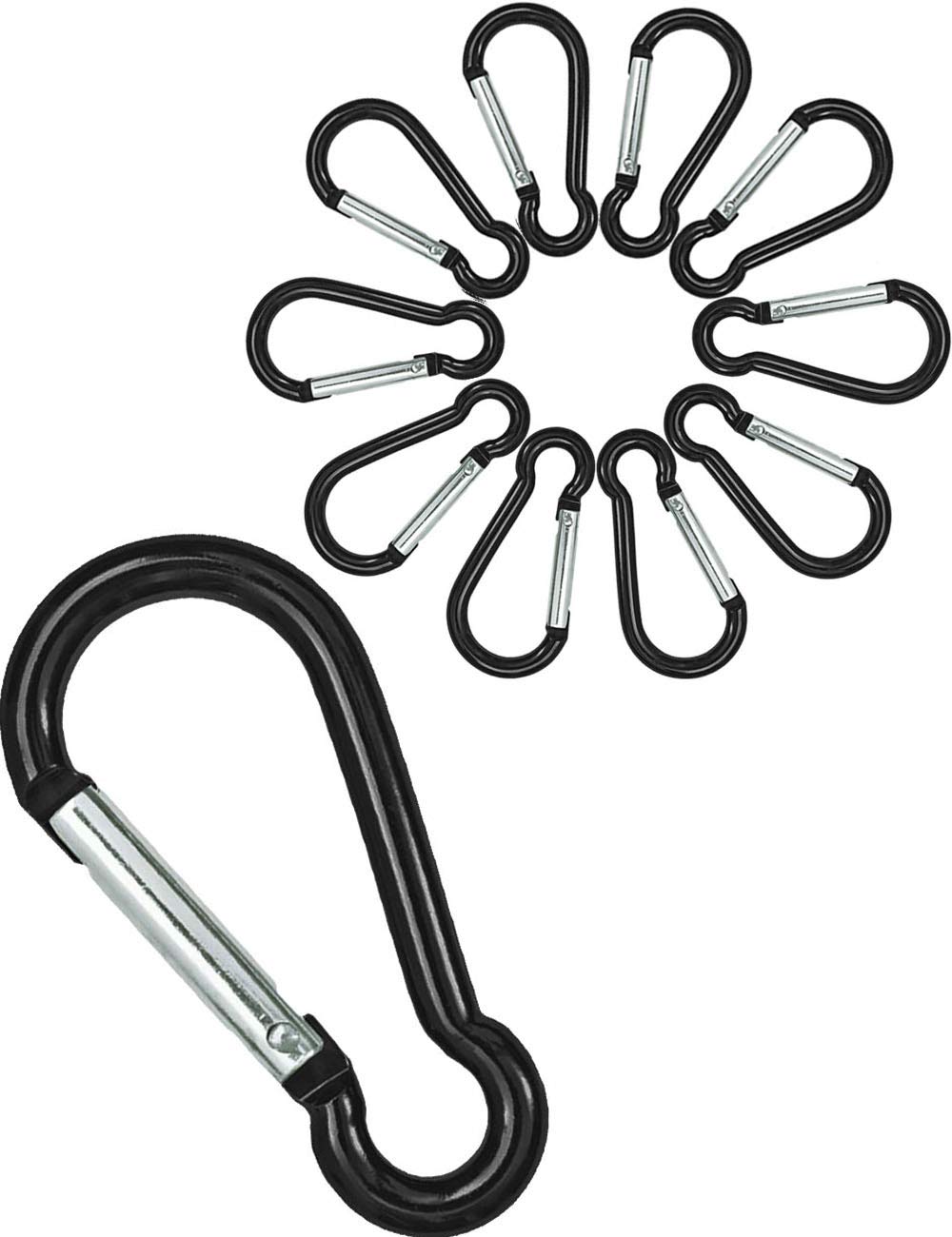 Outdoor Saxx® 10-pack Aluminium Mini Carabiner for travelling, camping, hiking, camping, attaching gear to backpack, belt, tent, canoe, 4.8 cm, Black, 10-pack