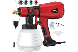 LESONJOY Paint Sprayer Tool 1000W High Power Electric Paint Spray Gun with Adjustable Spray Width Knob 4 Nozzles and 3 Patterns Simple to Clean for Lawn and Garden Furniture Home Interior House Painting Red