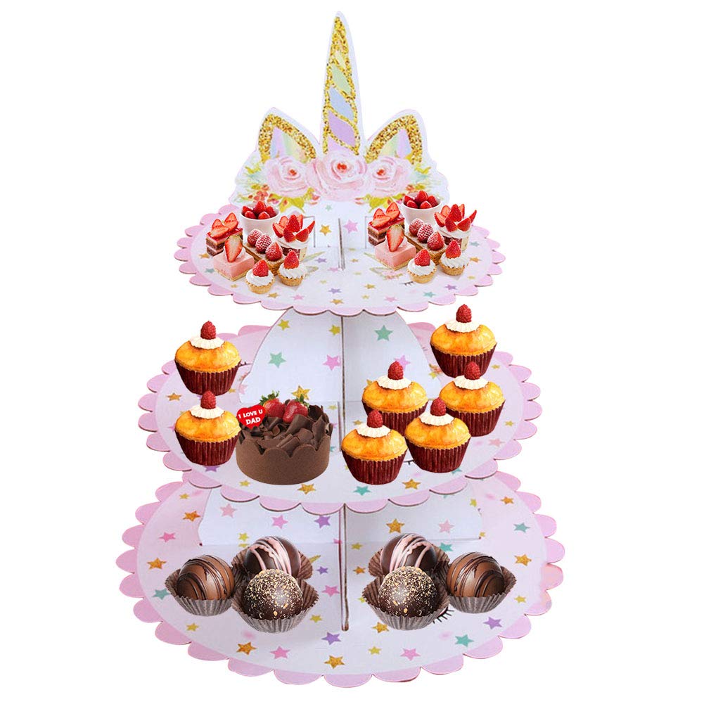 Fete Danniversaire Pour Enfants Ou Fete Sur Le Theme De La Licorne Yuhiugre Presentoir A Cupcakes En Carton A 3 Etages Pour Fete Prenatale Assiettes Et Plats De Service Presentoirs A Gateau