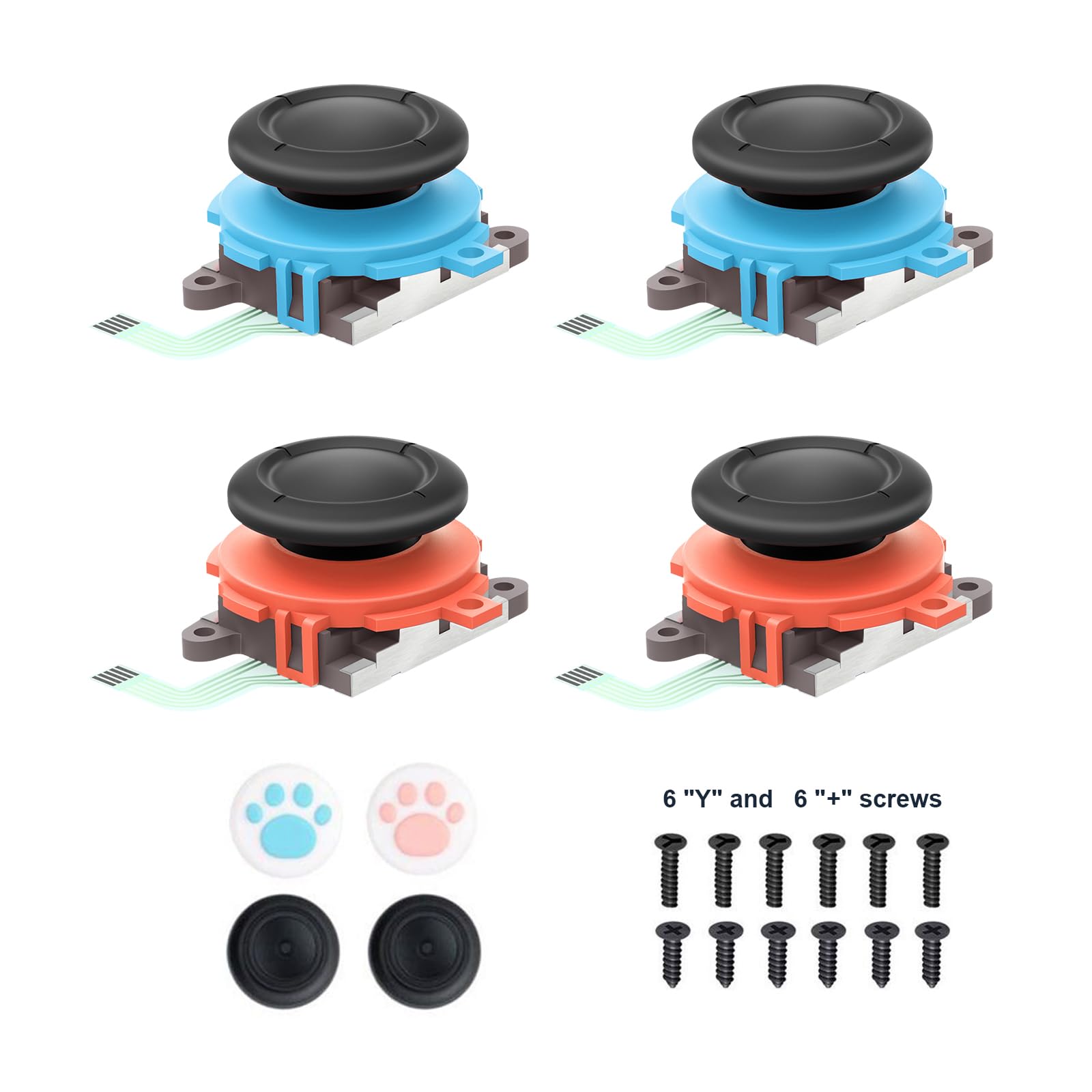 for Joycon Joystick Replacement 4 Pack for Switch 2, Replacement Joy-Stick Thumb Stick for Switch 2 for Joycon 2 (L)/(R) Blue/Red, Left/Right Joystick with Thumbstick Grips & Screws (Blue/Red 4Pack)