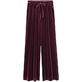 ebossy Women's Casual Elastic Waist Relaxed Fit Wide-Leg Pleated Palazzo Slacks Velvet Pants