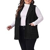 Agnes Orinda Plus Size Denim Vests for Women Dressy Sleeveless Lapel Casual Long Jean Jackets Tunic Vest