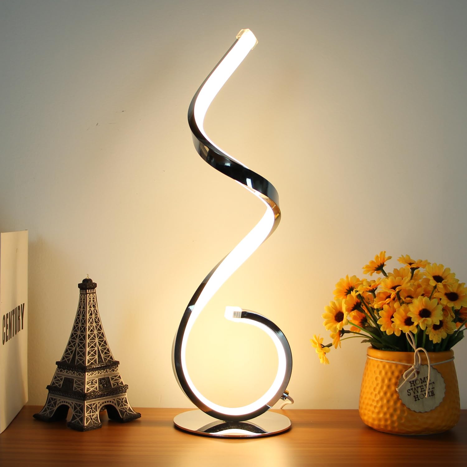 Photo 1 of *USED*
LENIVER Spiral LED Table Lamp, 10W 3 Colors Dimmable Modern Bedside Lamp, Unique Nightstand Lamps Desk Lamp Reading Light for Living Room, Bedroom, Office, Kids Room - Silver