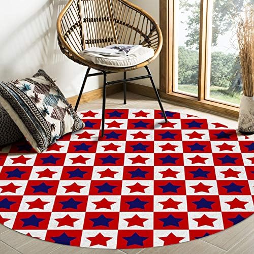 MuswannaA Extremely Tender Ground Carpet Comfortable Runner Rug Children Play Mats for Residing Room Bed room Nursery Decor Independence Day American Flag Pentagram Purple Buffalo Test Plaid Spherical Space Rug- 3ft Diameter