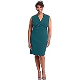 London Times Womens Sleeveless V-Neck Sheath Dress