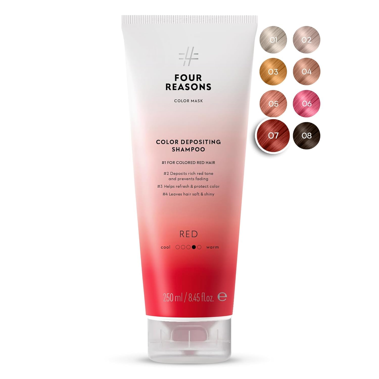FOUR REASONS Hair Color Shampoo, Red (8 Colours) - Red Hair Toner & Colour Depositing Shampoo, Semi-Permanent Hair Colour Shampoo for Women - Red Toner for Hair, Sulfate Free, Vegan–250 ml