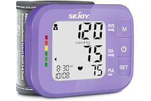 SEJOY Wrist Blood Pressure Machine Digital Automatic BP Cuff Monitors Purple with Irregular Heartbeat Detection Large Display 120 Memories 5.3"-8.5" Adjustable Cuff for Home Use