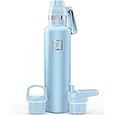 IRON °FLASK Camping & Hiking Hydration Flask with Straw, BPA-Free Insulated Stainless Steel Sports Water Bottle - 32 oz Morning Mist