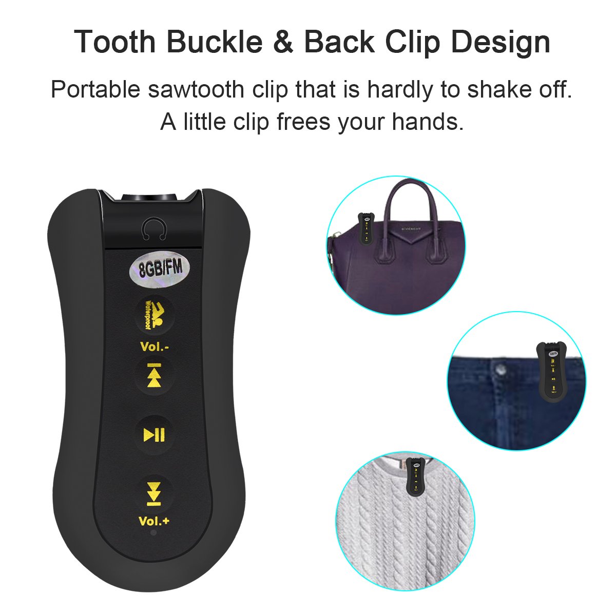 Waterproof MP3 Player, EATPOW 8GB IPX8 Upgraded Waterproof Stereo Earphone Underwater Sport MP3 with FM Radio Music Player for Swimming,Running,Water Sports (Max Depth 10M/32.8ft)