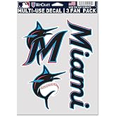 Wincraft MLB Miami Marlins Decal Multi Use Fan 3 Pack, Team Colors, One Size