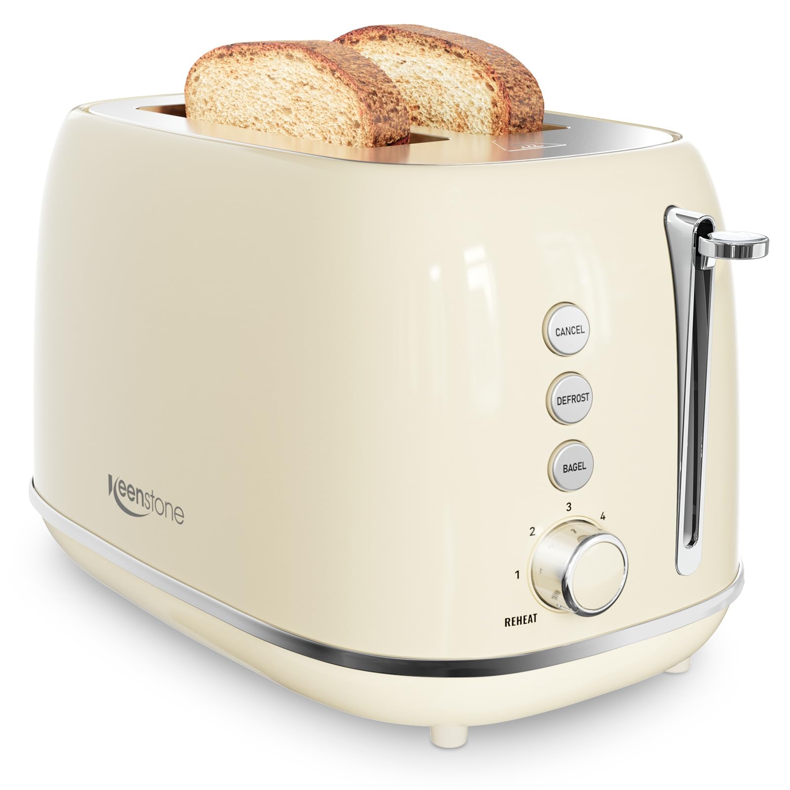 Photo 1 of Toasters 2 Slice Retro Stainless Steel Toasters with Bagel, Cancel, Defrost Function and 6 Bread Shade Settings Bagel Toaster, Beige