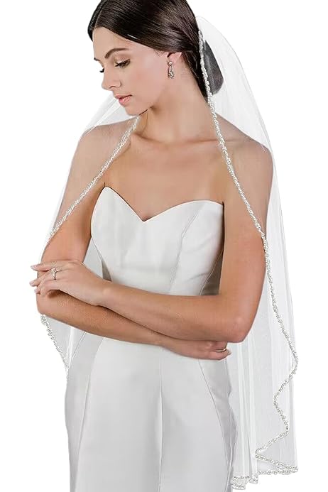 Fingertip Veil Azaleas Wedding Bridal Veil With Comb - Ivory