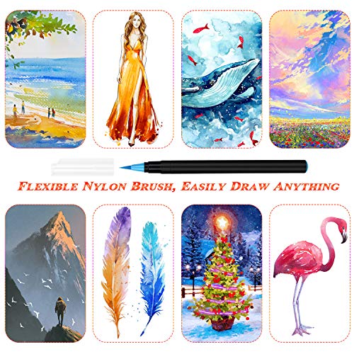 RATEL Rotuladores Acuarelables incluye 24 plumas de pincel de acuarela con punta de pincel de nylon flexible, 1 pluma de pincel de agua, 1 almohadilla de acuarela para libros