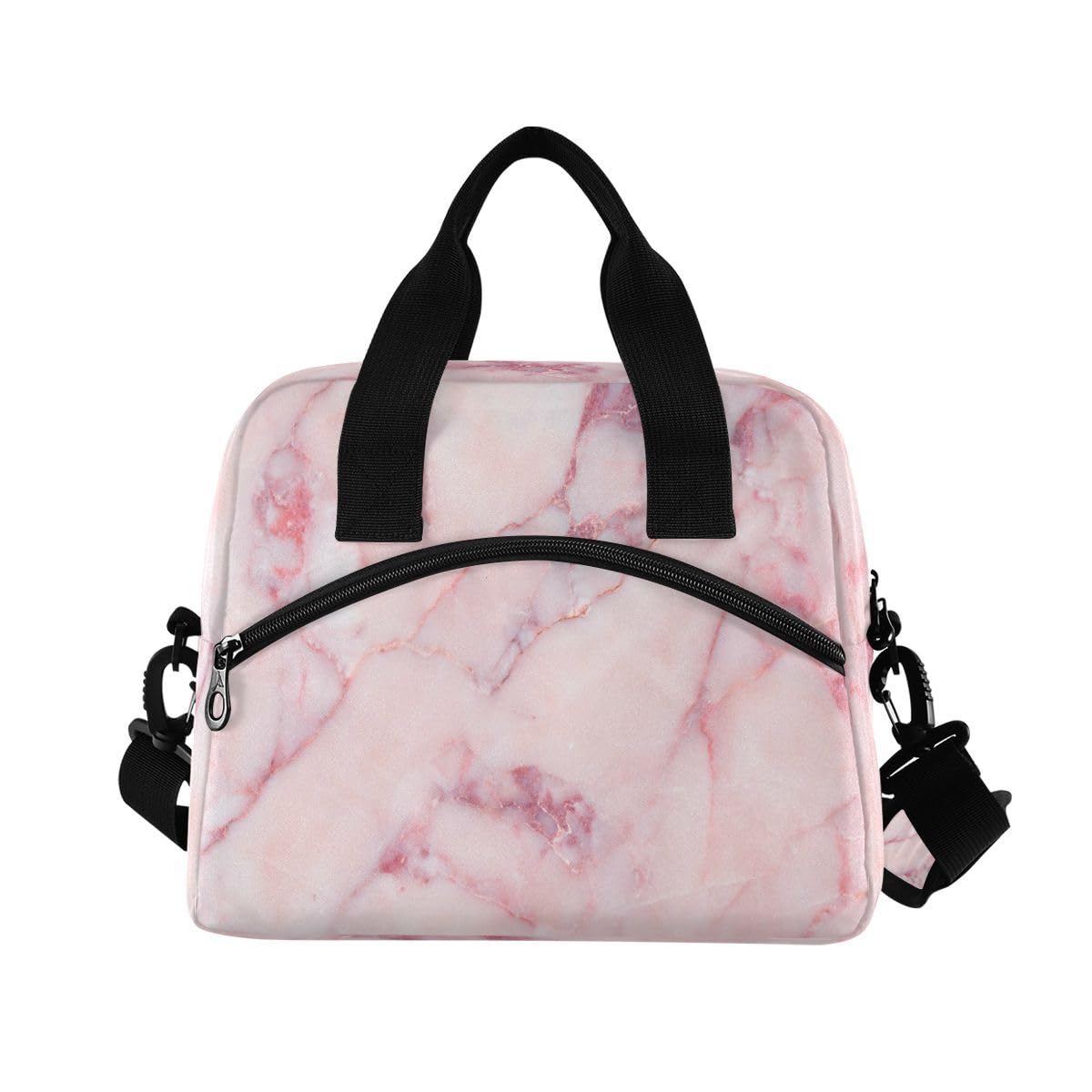 ALAZA Lunch Bags for Women Girls Boys, Pink Marble Pattern Insulated Lunch Box with Shoulder Straps and Handle, Crossbody Tote Lunch Bag for School Office