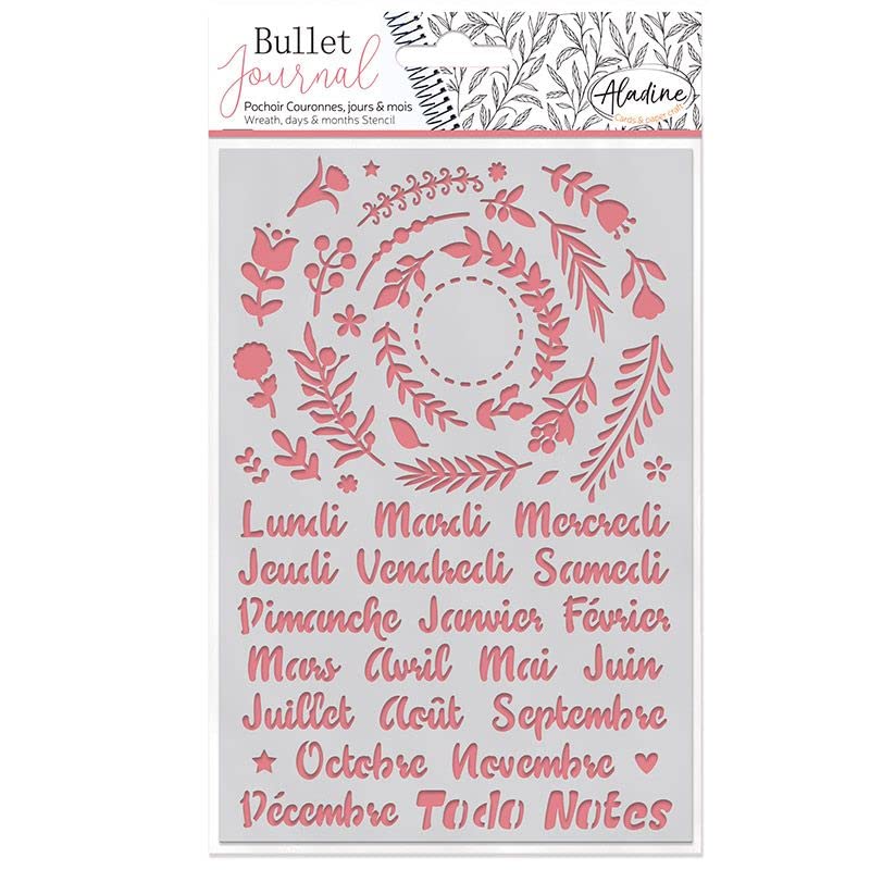 Aladine - Crowns, Days and Months Stencil for Bullet Journals - Scrapbooking and Crafts - A5 Size Stencil with Brush Style Letters