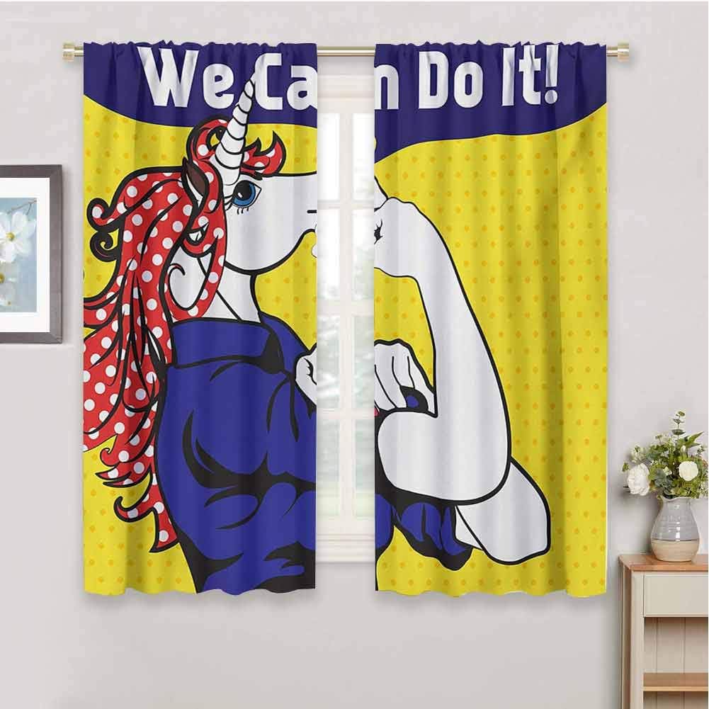 HoBeauty home Unicornblackout curtainFeminist Unicorn with Famous Gesture on Polka Dots Setting Strength Humor Image Artworkdrapes panelsMulti55 x 63 inch