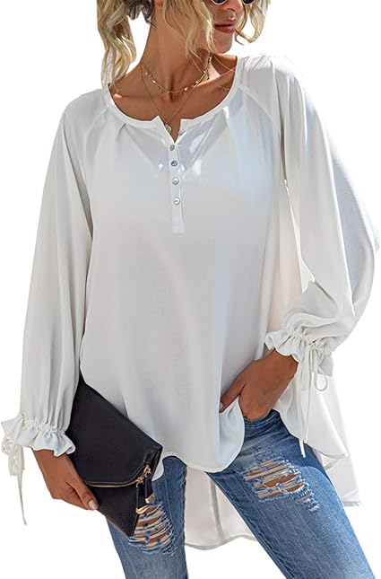 Amazon Prettygarden レディース ファッション ハイロー チュニック トップス 長袖 ボタンダウン ゆったり 不規則な裾 シフォン ブラウス シフトトップス シャツ ブラウス 通販