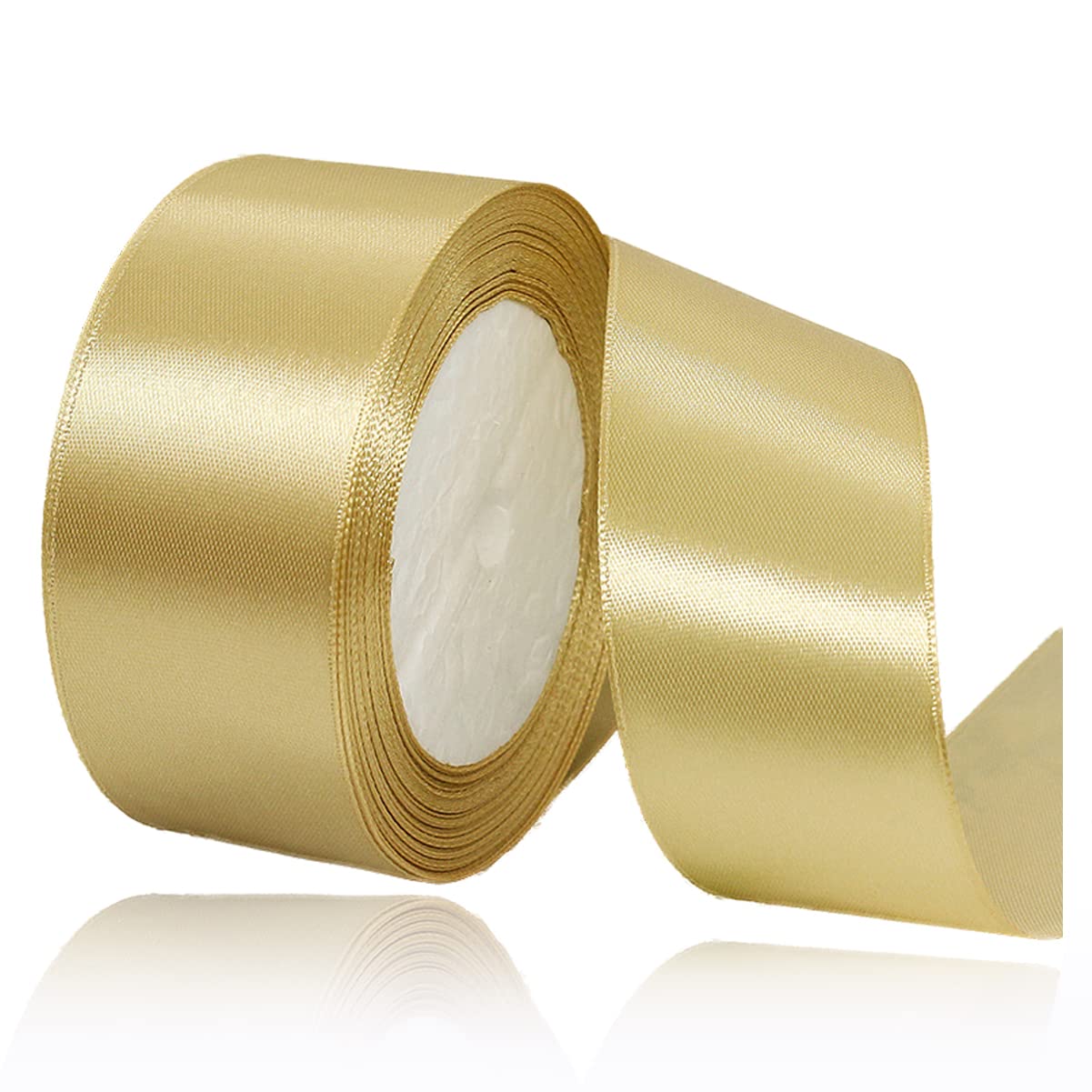 Gold Ribbon 40mm, 23 Meters Satin Fabric Present Ribbon for Crafting, Gift Wrapping, Balloons, Floral Bouquet, Cake Decoration, Hair Bows, Sewing, Baby Shower and Wedding Party — image 1