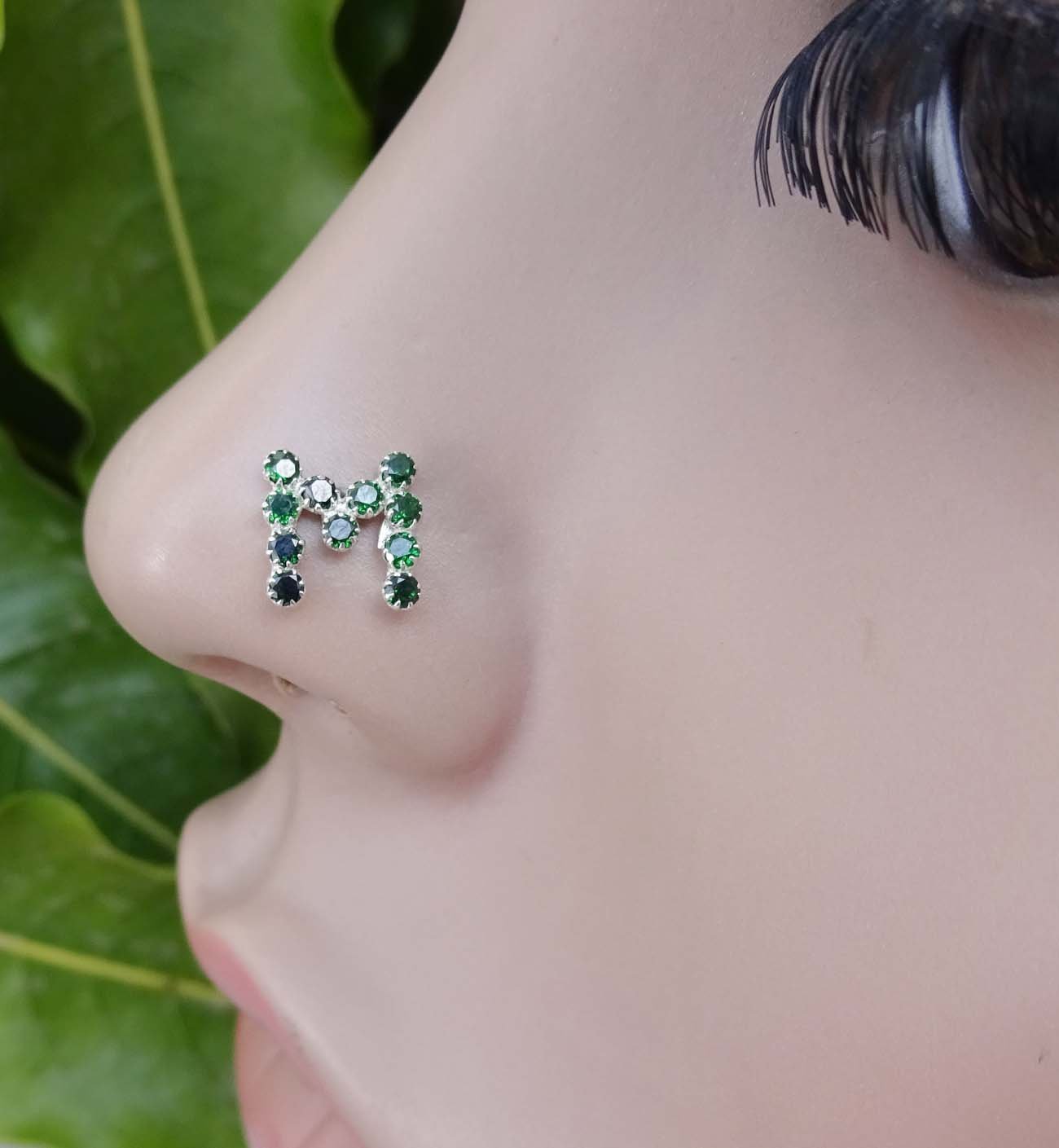 Emerald Nose Stud,Personalized Piercing,Cubic Zirconia,Silver Nose Ring,Indian