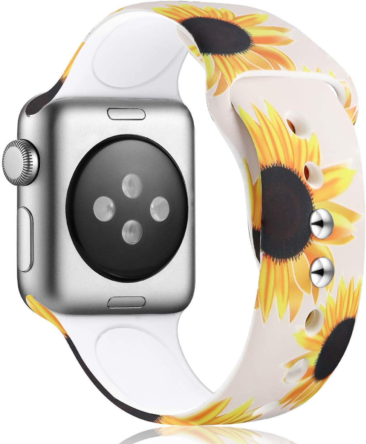 Premium Soft Silicone Band Compatible with Apple Watch Replacement for iWatch Strap Series 5 4 3 2 1 Black Red Green 38/40 42/44 (Sunflower-White, 38mm/40mm)