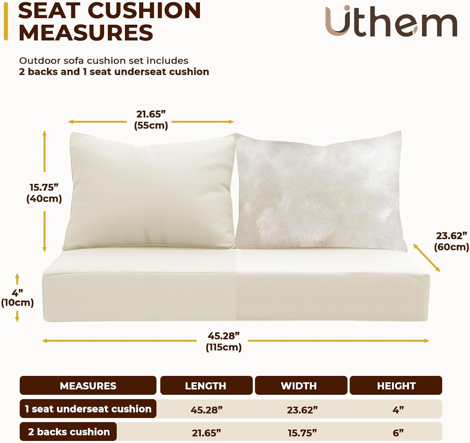 Condition photo showing As Is for uthem outdoor loveseat cushion set 46 x 24 inch waterproof oxford uv resistant and fade resistant pa