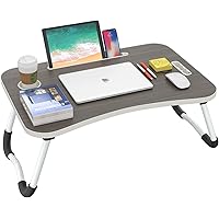 BUYIFY Folding Lap Desk, 23.6 Inch Portable Wood Black Laptop Bed Desk Lap Desk with Cup Holder, for Working Reading Writing,