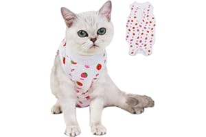 Kitipcoo Professional Surgery Recovery Suit for Cats Paste Cotton Breathable Surgery Suits for Abdominal Wounds and Skin Diseases for Cats Dogs, After Surgery Wear Suit (M (6-8 lbs), Strawberry)