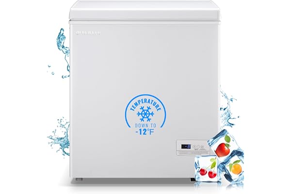 DEMULLER 4.0Cu.ft Compact Chest Freezer, Small Deep Freezers with Top Open Door & Electronic Panel & Two Storage Wire Baskets, Temp Range -12 â„‰ to 50 â„‰, White