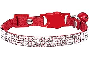 Bbmmayy Cat Collars,Rhinestone for Girl Cats Bling Kitten Flower Adjustable Breakaway Collar with Bell Soft Velvet Leather Collar for Puppy Small Dogs (Red)
