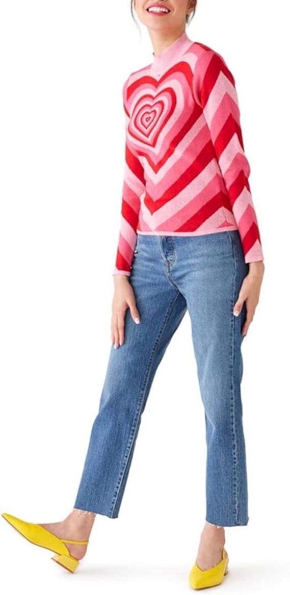 UANOU Y2K Ladies Patchwork Pink HeartShaped Sweet Sweater Ladies Half