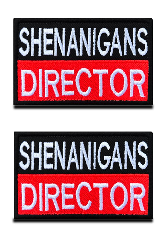 2 Pieces Shenanigans Director Patch Funny Combat Morale Applique Hook & Loop Embroidered Fastener Biker Emblem for Clothes Clothing Jacket Jeans Vest Uniform Airsoft Dog Harness — image 1