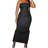 Flamingals Sexy Off Shoulder Sleeveless Maxi Dress for Women Zip Back Split Hem Party Long Dress
