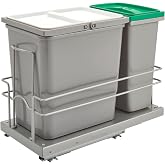 Rev-A-Shelf Undermount Trash Can &amp; Recycle Bin w/Soft-Close, 15L/8L | Reduced Depth &amp; Height Design for Kitchen Cabinets, 5SBWC-815S-1