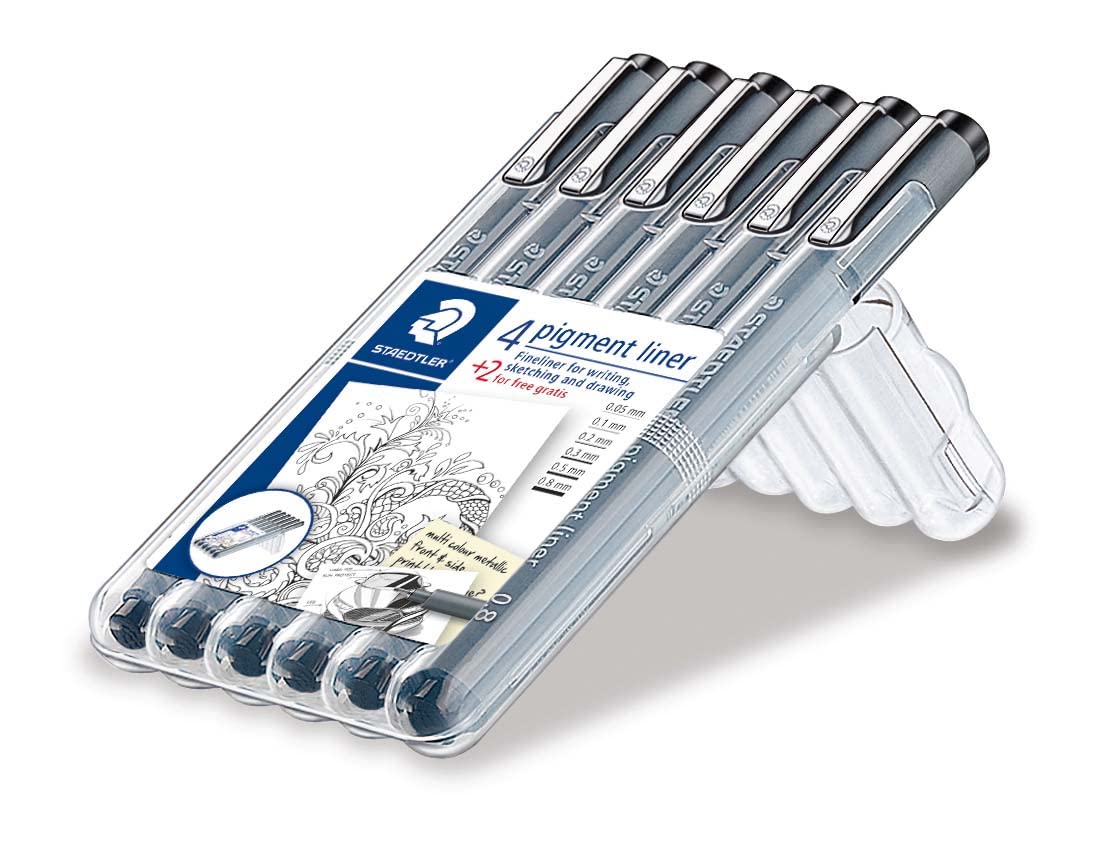 Staedtler 308 SB6P Pigment Liner, 4 Pieces and 2 Free Pieces in a Box (1, 6 Boxes + 1.2mm) Extra)