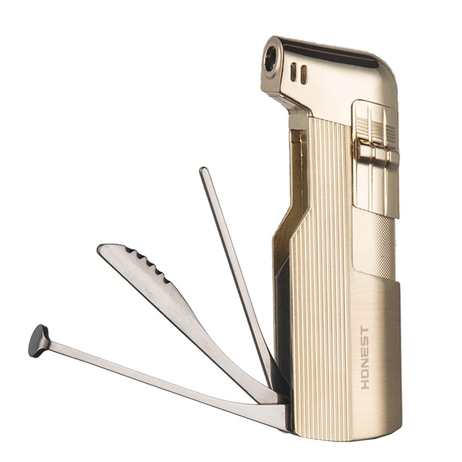 Pipe lighter soft flame with Czech pipe tools Refillable Butane lighters father day husband gift (Gold E)