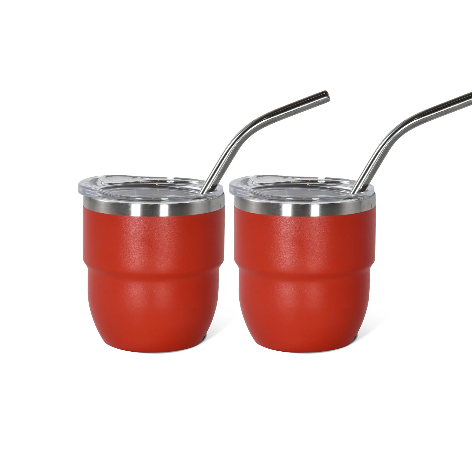 Photo 1 of 4oz Stackable Cup, Vacuum Insulated Espresso Cup Set of 2, Espresso Shot Glass for Coffee, Double Wall Stainless Steel Mini Tumbler Shot Glasses with Straw and Lid (A-red2P, 4oz)