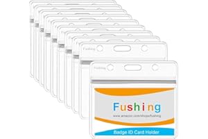 Fushing 10PCS Clear Waterproof Plastic Horizontal Badge Holders Name Tag Badge ID Card Holders