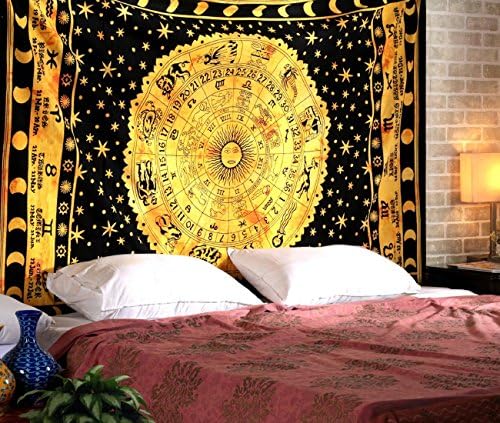 Sovereigns Black Celtic Zodiac Horoscope Tapestry Indian Astrology Hippie Wall Hanging Ethnic Decorative Tapestries