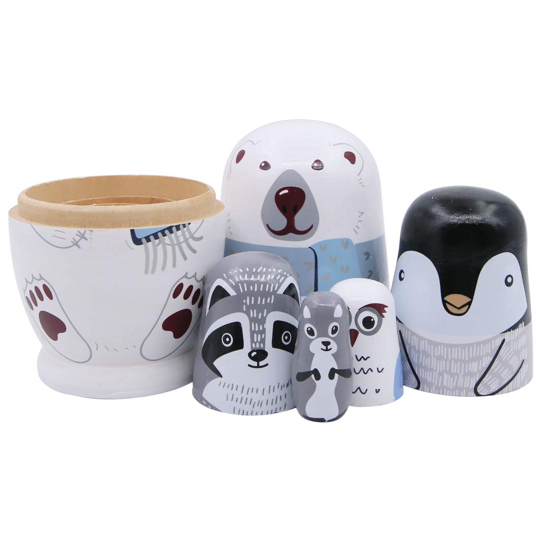 Winterworm 5 Piece Set Polar Bear Penguin Owl Matryoshka Nesting Dolls Stacking Toys Russian Dolls Home Decor New Year Birthday Party Decoration