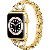 SaNgaiMEi Bling Bands Compatible with Apple Watch Band 38/40/41/42/44/45mm Women Girls iWatch Series 8/7/6/5/4/3/2/1/SE,Dressy Jewelry Metal Bracelet Adjustable Wristband