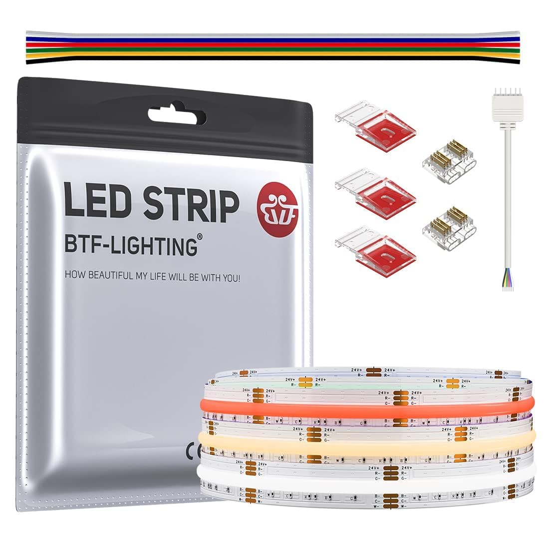 BTF-LIGHTING COB RGBCCT Flexible High Density LED Strip FCOB 3M 960LED/M 2880LEDs DC24V IP30 Non Waterproof Multicoloured for TV Room Party DIY Home Decoration(Only LED Strip)