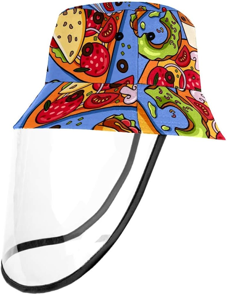 Colorful American Fast Food Pizza Hotdog Cap UV Sun Detachable Hat Bucket Caps for Women and Men