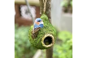FBIRDY Birdhouse for Outside Garden Decoration Hanging Bird Hut Bird Nest (Grass, 8inch)