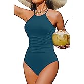 Holipick Women High Neck One Piece Swimsuit Tummy Control Bathing Suit for Teens Girls Criss Cross Swimwear