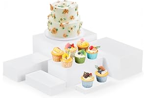 Leinuosen 6 Pcs Large Buffet Risers, 7 to 12 Inch Catering Dessert Table Risers Food Decorative Stands with hollow bottom for Catering Supplies, Party(White, Rectangle)