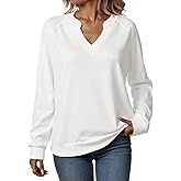 Tankaneo Womens V Neck Long Sleeve Sweatshirts Trendy Casual Lightweight Fall Tops Loose Fit Pullover Shirts